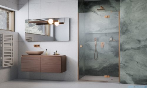 Radaway Essenza 8 Brushed Copper Dwj drzwi wnękowe 80cm prawe szczotkowana miedź/szkło przejrzyste 10480512-01-01R/10460237-93-01R