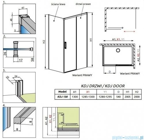 Radaway Idea Black Kdj drzwi 130cm prawe szkło przejrzyste 387043-54-01R