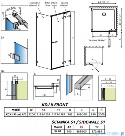 Radaway Arta Kdj II kabina 120x90cm prawa szkło przejrzyste 386457-03-01R+1386042-03-01R+386021-03-01