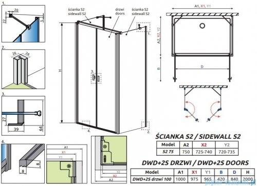 Radaway Nes Black DWD+2S kabina 75x100x75cm czarny mat/szkło przejrzyste 10040075-54-01/10035100-54-01/10040075-54-01