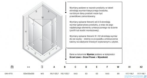 New Trendy Eventa Gold Shine kabina prysznicowa kwadratowa 120x120x200 cm przejrzyste Złoty połysk EXK-4773