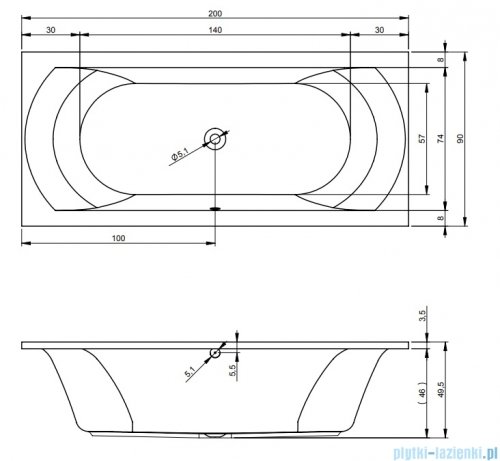 Riho Lima wanna prostokątna 200x90cm z hydromasażem Flow prawa B054006005