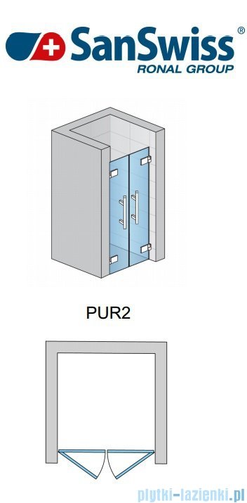 SanSwiss Pur PUR2 Drzwi 2-częściowe wymiar specjalny profil chrom szkło Pas satynowy PUR2SM11051