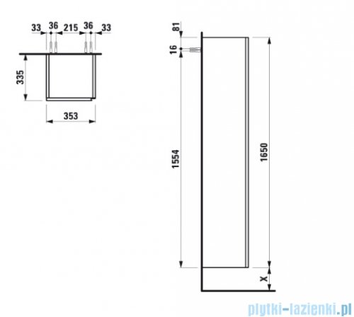 Laufen LANI kolumna wysoka 165 cm prawa biały połysk H4037221122611