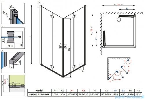 Eos KDD-B Radaway kabina prysznicowa 100x90 szkło intimato 37353-01-12N