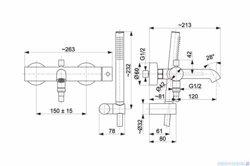 KFA MOZA BRUSHED GOLD bateria wannowa pozioma z natryskiem punktowym PREMIUM złoty szczotkowany 5034-520-31