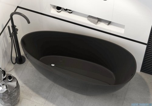 Besco Goya XS Black 142x62cm wanna wolnostojąca czarna konglomeratowa + odpływ klik-klak #WMD-140-GB