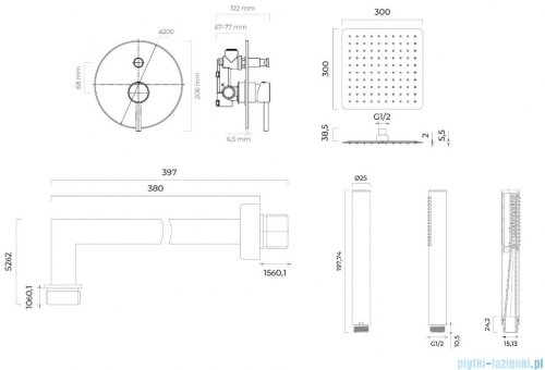 Zestaw Oltens Molle bateria podtynkowa z deszczownicą 30 cm Vindel (S) i kompletem prysznicowym Sog złoty 36603800