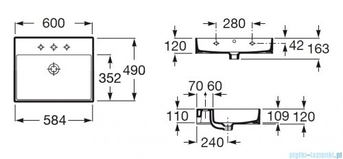 Roca FINECERAMIC umywalka ścienna 60x49 biały mat A32752C620