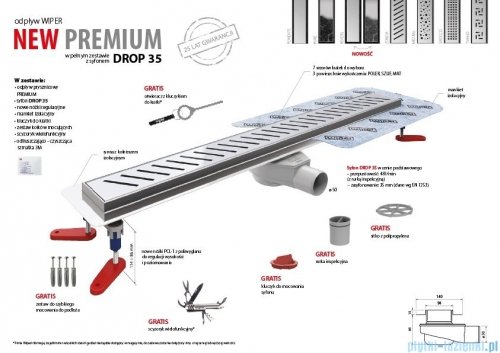 Wiper New Premium Revers Odpływ liniowy z kołnierzem 60 cm syfon drop 35 poler 500.0253.01.060
