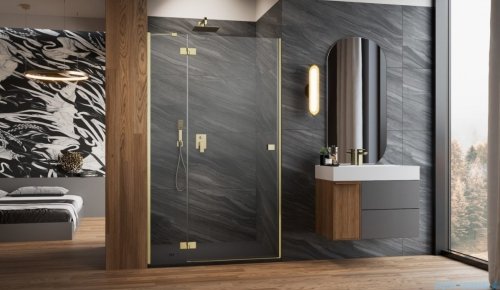 Radaway Essenza Brushed Gold Dwj drzwi wnękowe 80cm lewe szczotkowane złoto/szkło przejrzyste 1385012-99-01L
