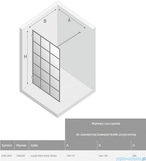 New Trendy Avexa Black kabina Walk-In 140x200 cm przejrzyste EXK-2027