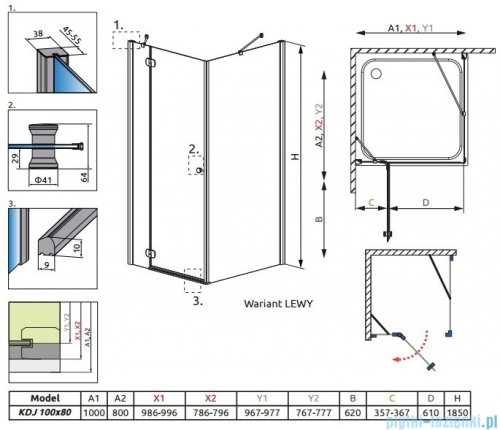 Radaway Torrenta Kdj kabina 100x80 lewa szkło grafitowe + Brodzik Doros D + syfon 32242-01-05NL