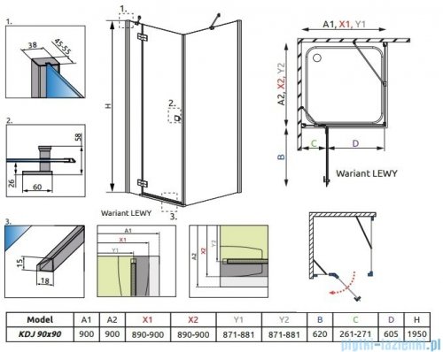 Radaway Almatea Kdj Kabina kwadratowa 90x90 Lewa szkło grafitowe 32102-01-05NL