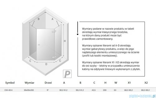New Trendy Eventa kabina prysznicowa pięciokątna 90x90x200 cm przejrzyste prawa EXK-4614