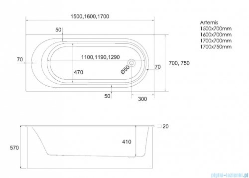 Schedpol Schedline Artemis SET wanna prostokątna + nośnik stabilizujący Cashmere Mat 160x70cm 3WSP.AS1P-16070/PK/MG