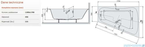 Sanplast Luxo WTP/LUXO wanna trapezowata bez obudowy 120x170 cm prawa + stelaż 610-370-0430-01-000