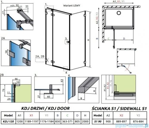 Radaway Essenza Pro Brushed Nickel Kdj kabina 120x90cm lewa szczotkowany nikiel 10097120-91-01L/10098090-01-01
