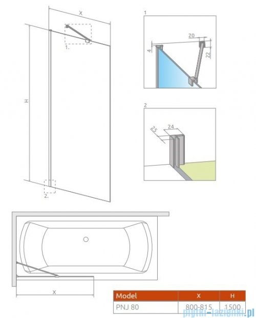 Radaway Idea Black Pnj Factory parawan nawannowy 80cm L/P czarny mat/szkło przejrzyste 10001080-54-55