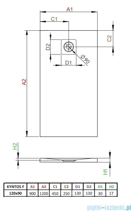 Radaway Kyntos F brodzik 120x90cm cemento HKF12090-74