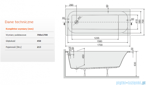 Sanplast Free Line WP/FREE wanna prostokątna 70x170 cm 610-040-0070-01-000