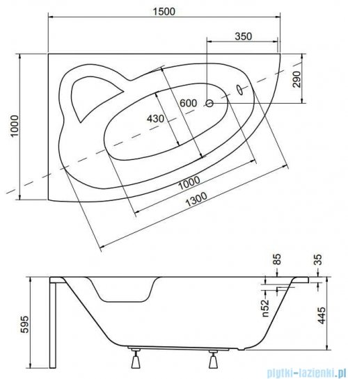 Besco Natalia 150x100cm wanna asymetryczna lewa + obudowa + syfon #WAN-150-NL/OAN-150-NL/19975