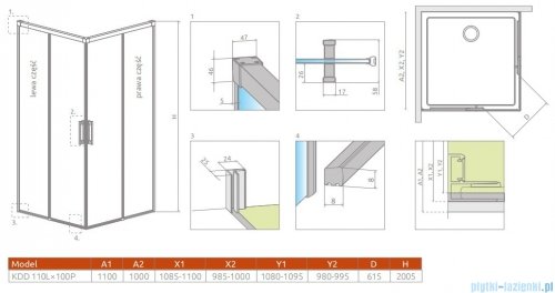 Radaway Idea Black Kdd kabina 110x100cm czarny mat/szkło przejrzyste 387063-54-01L/387062-54-01R