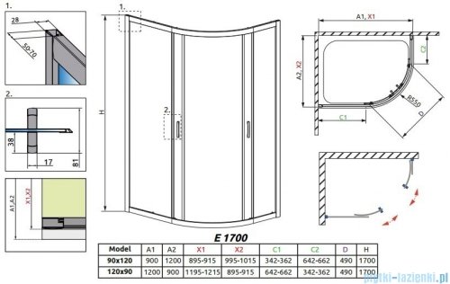 Radaway Premium Plus E Kabina półokrągła z drzwiami przesuwnymi 120x90x170 szkło satinato 30483-01-02N