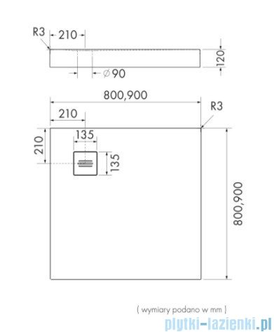 Schedpol Schedline Nonlimits brodzik 80x80cm White Stone 3ST.N1K-8080/B/ST-M1/B/ST