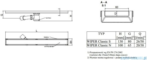 Wiper Odpływ liniowy Classic Zonda 120cm bez kołnierza mat Z1200MCS100