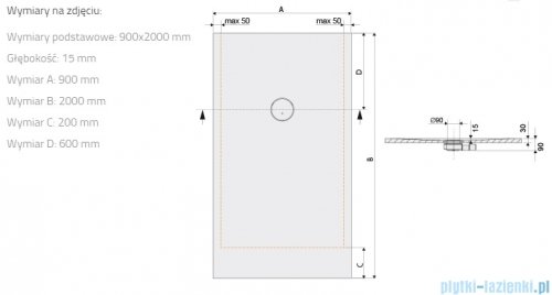 Sanplast Structure Mineral B-M/STRUCTURE brodzik prostokątny 90x200x1,5 cm szarość kamienia 645-360-0630-52-010