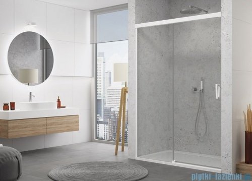 SanSwiss Cadura White Line drzwi przesuwne 150cm jednoskrzydłowe lewe z polem stałym profile biały mat CAS2G1500907