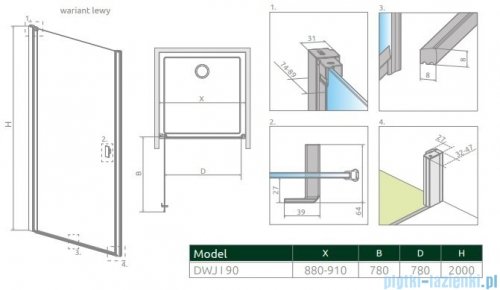 Radaway Nes Dwj I Drzwi wnękowe 90 cm lewe szkło przejrzyste 10026090-01-01L