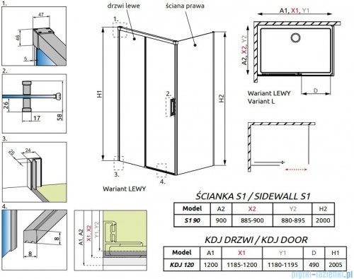 Radaway Idea White Kdj kabina 120x90cm lewa szkło przejrzyste 387042-04-01L/387050-04-01R