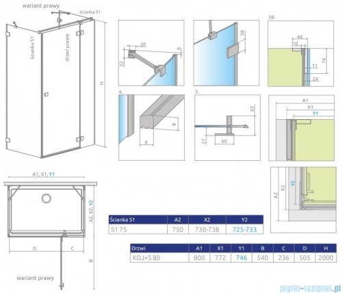 Radaway Essenza Pro Brushed GunMetal Kdj+S kabina 75x80x75cm prawa szczotkowany grafit 10097380-92-01R/10098075-01-01/10098075-01-01 