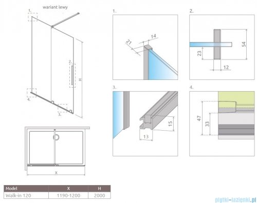 Radaway Furo kabina Walk-in 120x200cm lewa szkło przejrzyste 10106638-01-01L/10110594-01-01