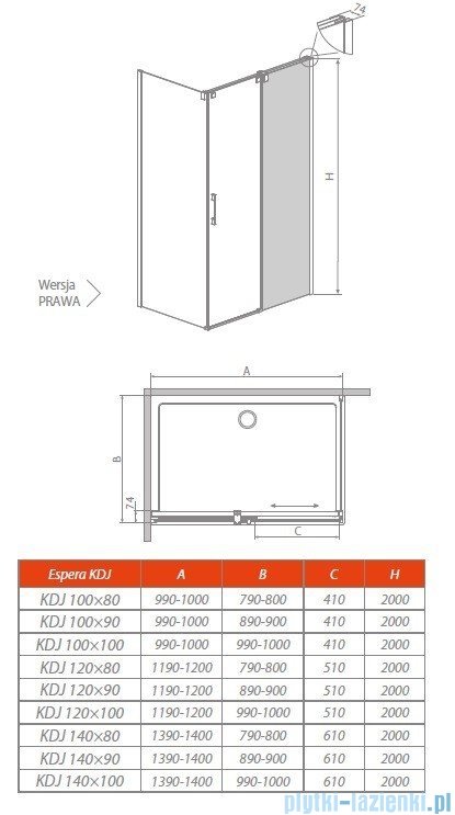 Radaway Espera KDJ Mirror kabina prysznicowa 100x90 prawa szkło przejrzyste 380495-01R/380230-71R/380149-01L