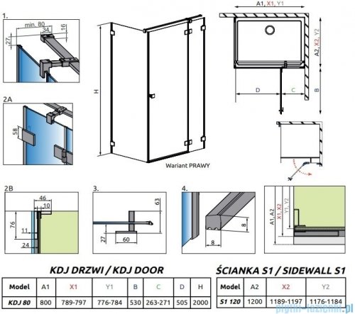 Radaway Essenza Pro Gold Kdj kabina 80x120cm prawa złoty połysk/szkło przejrzyste 10097080-09-01R/10098120-01-01