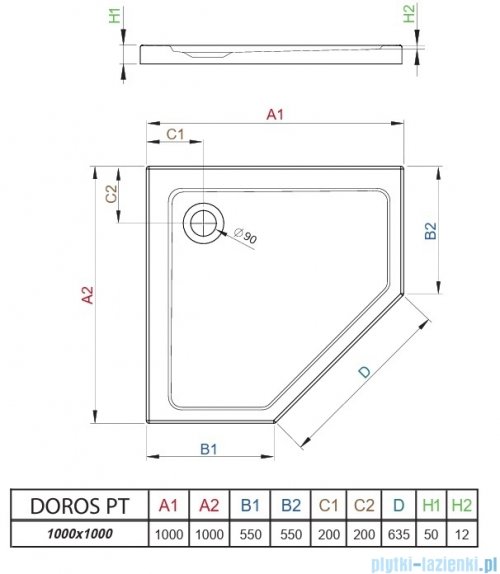 Radaway Doros PT Stone brodzik pięciokątny 100x100 kaszmirowy SDRPT1010-01-84S
