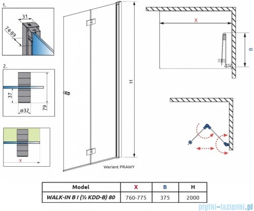 Radaway Nes 6 Brushed Nickel KDD B kabina walk-in 80cm prawa szczotkowany nikiel szkło przejrzyste 10024080-91-01R