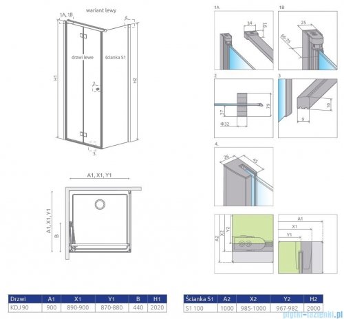 Radaway Essenza New KDJ-B kabina prysznicowa 90x100 lewa przejrzyste 385082-01-01L/384052-01-01