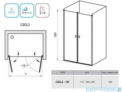 Ravak Chrome CSDL2 drzwi prysznicowe 120cm aluminium transparent 0QVGCC0LZ1