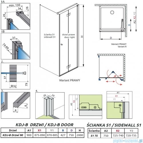 Radaway Nes 6 Kdj B Brushed Light Gold kabina 90x75cm prawa szczotkowane jasne złoto 10025090-98-01R/10039075-01-01