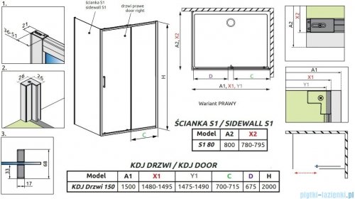 Radaway Premium Pro Kdj kabina 150x80cm prawa szkło przejrzyste 1015150-01-01R/1016080-01-01
