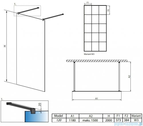 Radaway Modo New Black I 120x200 Factory kabina Walk-in 388124-54-57