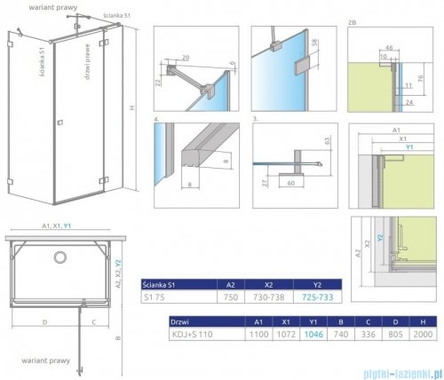 Radaway Essenza Pro Brushed Copper Kdj+S kabina 75x110x75cm prawa szczotkowana miedź 10097311-93-01R/10098075-01-01/10098075-01-01