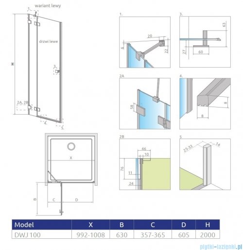 Radaway Essenza Pro Brushed GunMetal Dwj drzwi wnękowe 100cm lewe szczotkowany grafit 10099100-92-01L