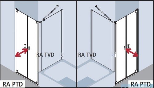 Kermi Raya Drzwi wahadłowe, 2-skrzydłowe, szkło przezroczyste z KermiClean, profile srebrne 120x200 RAPTD12020VPK
