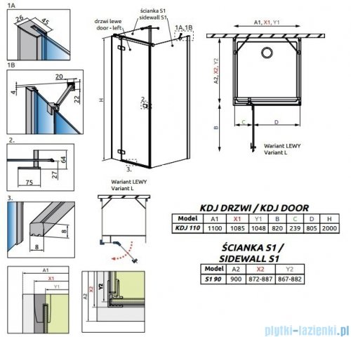 Radaway Fuenta New Kdj+S kabina 90x110x90cm lewa szkło przejrzyste 384023-01-01L/384050-01-01/384050-01-01