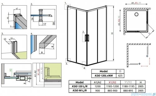 Radaway Idea White Kdd kabina 120x90cm szkło przejrzyste 387064-04-01L/387060-04-01R